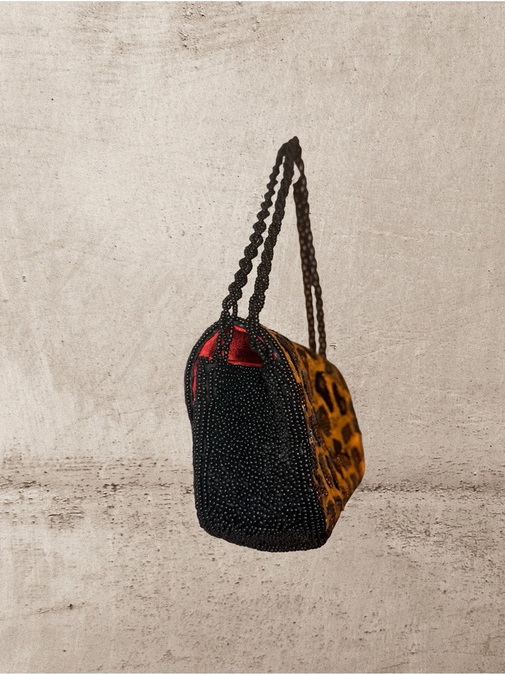 Inge Christopher Sequin Beaded Leopard Print Clutch Shoulder Bag Black Gold - Picture 10 of 13